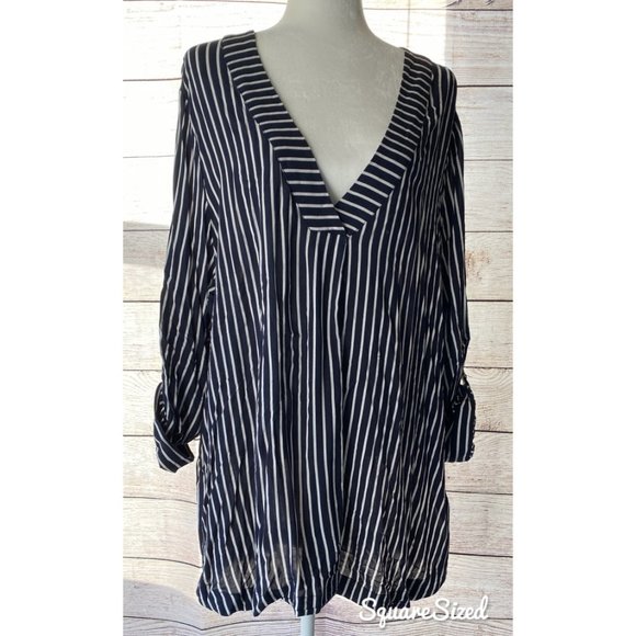 H&M Tops - H&M plus striped size surplice neck tunic size 24
